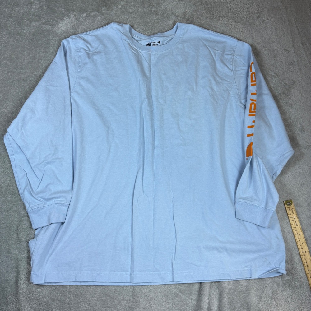 Carhartt Shirts Mens 3XL Loose Fit Graphic Logo Long Sleeve Light Blue Workwear